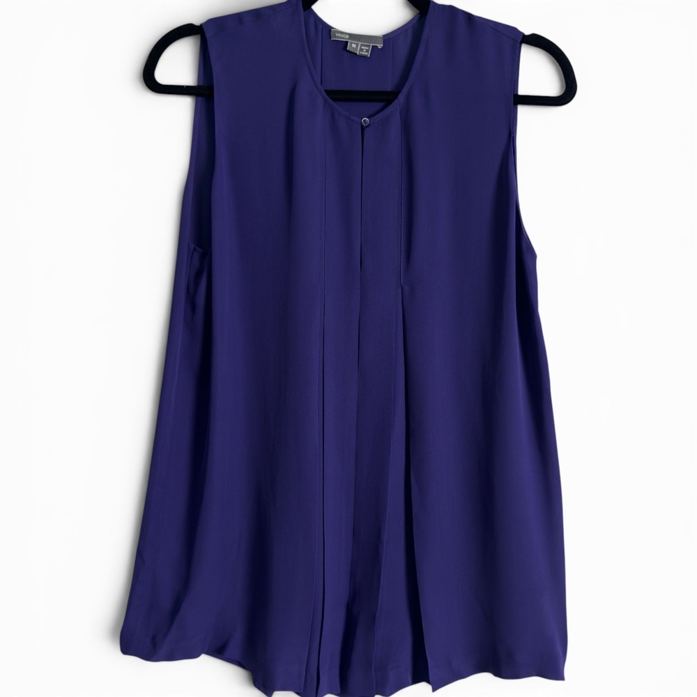 Vince Silk Pleated Blouse Purple Womens Medium Sleeveless Minimalist Top